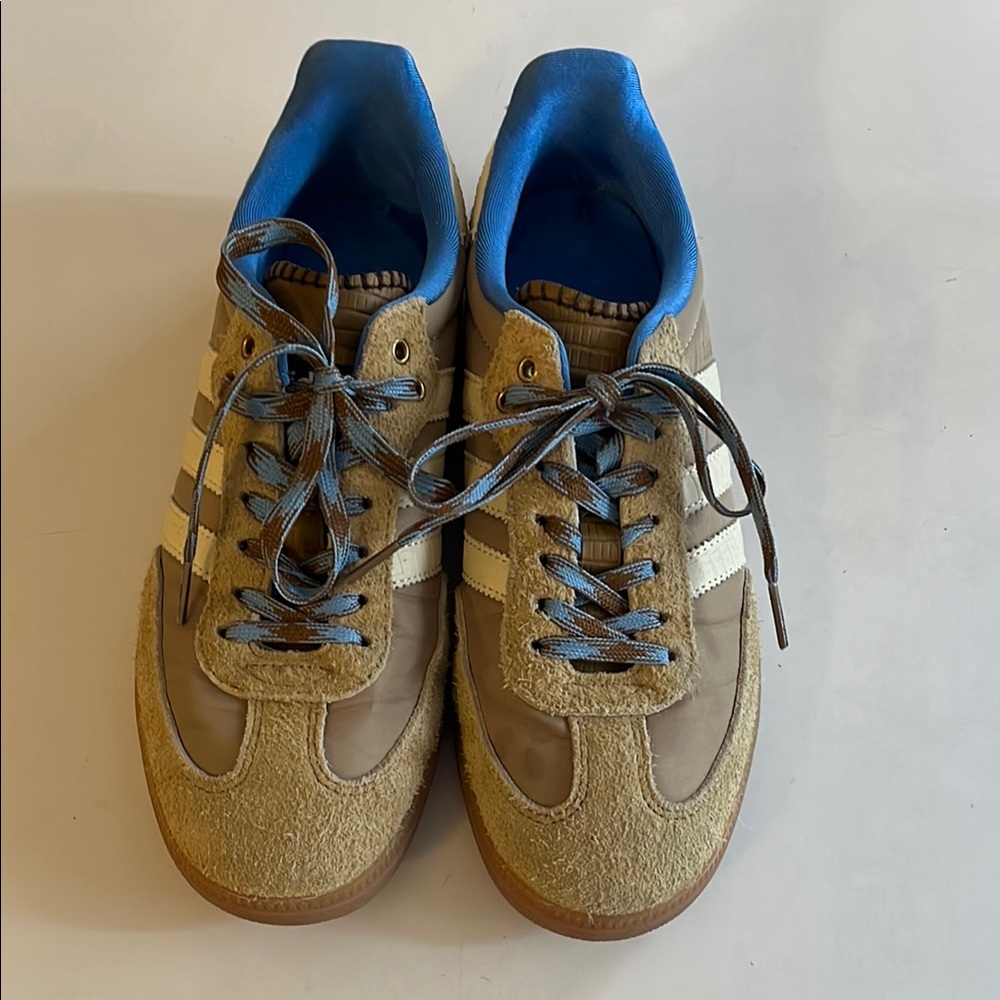 Wales Bonner Adidas Samba Tan and Blue Nylon Suede Men's Sneakers